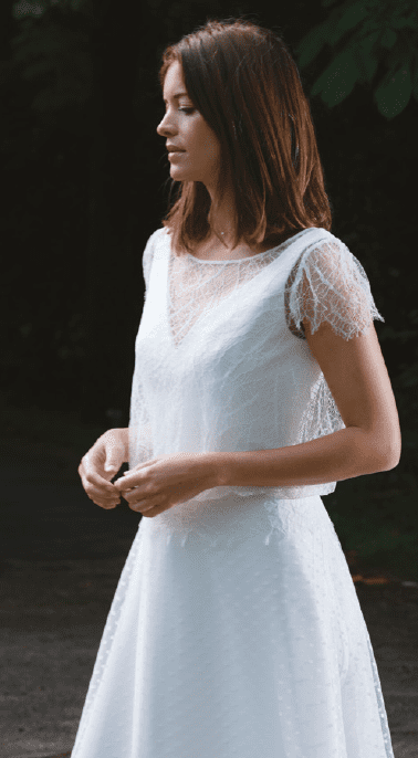 robe de mariée stella collection bochet - bohème en tulle plumetis et dentelle. Boutique de mariage à Langres