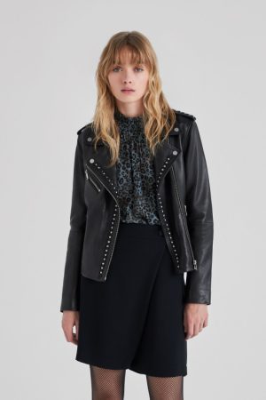 Veste cuir tressages perles IKKS