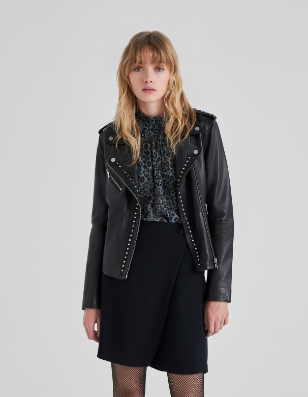 Veste cuir tressages perles IKKS