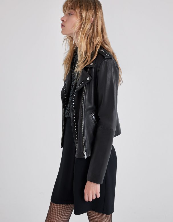 Veste cuir tressages perles IKKS