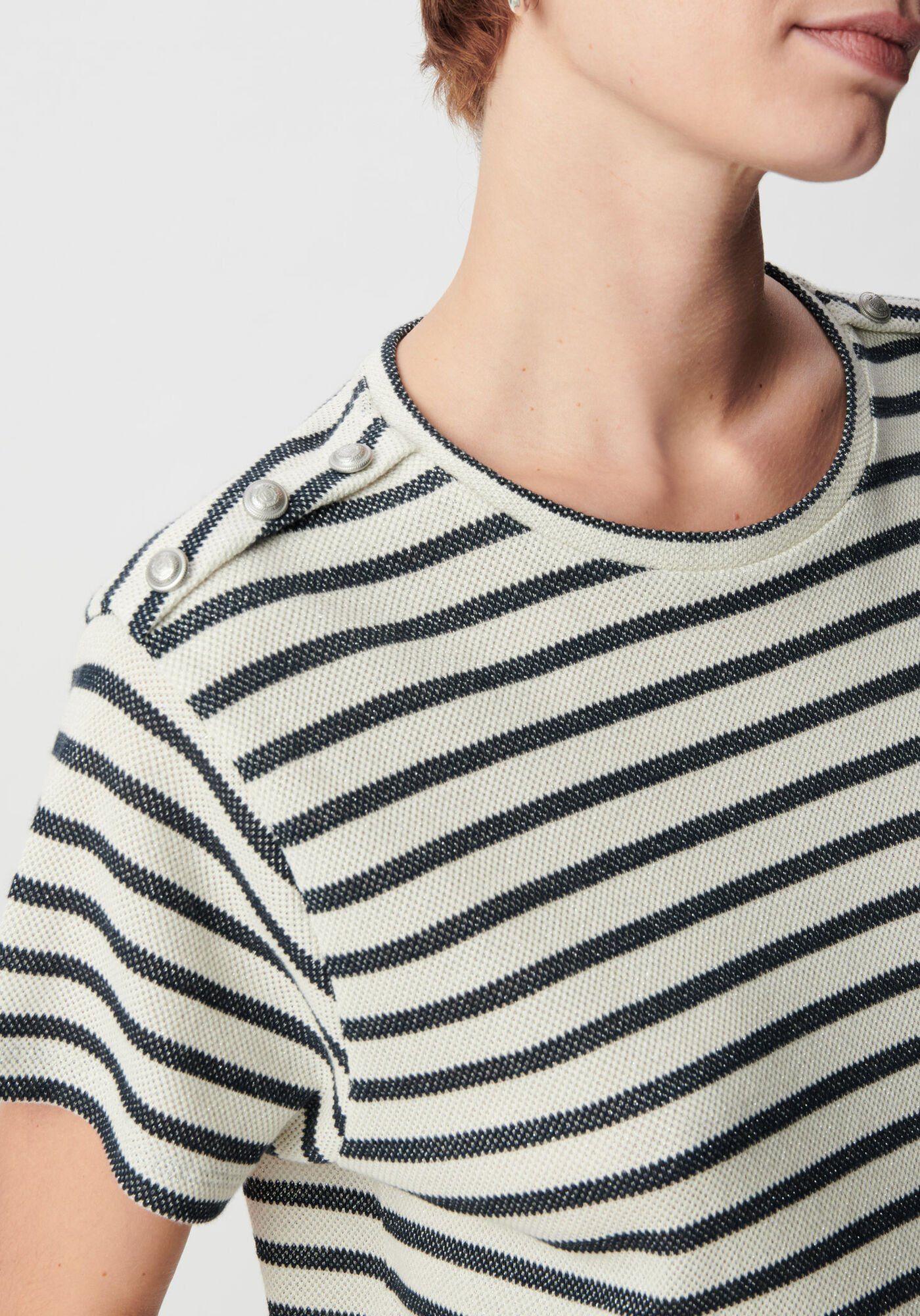 IKKS-TEE~SHIRT~MARINIERE~PAILLETE~BOUTONS~EPAULES~FEMME-B310195-49_4 T-shirt marinière pailleté IKKS B310195